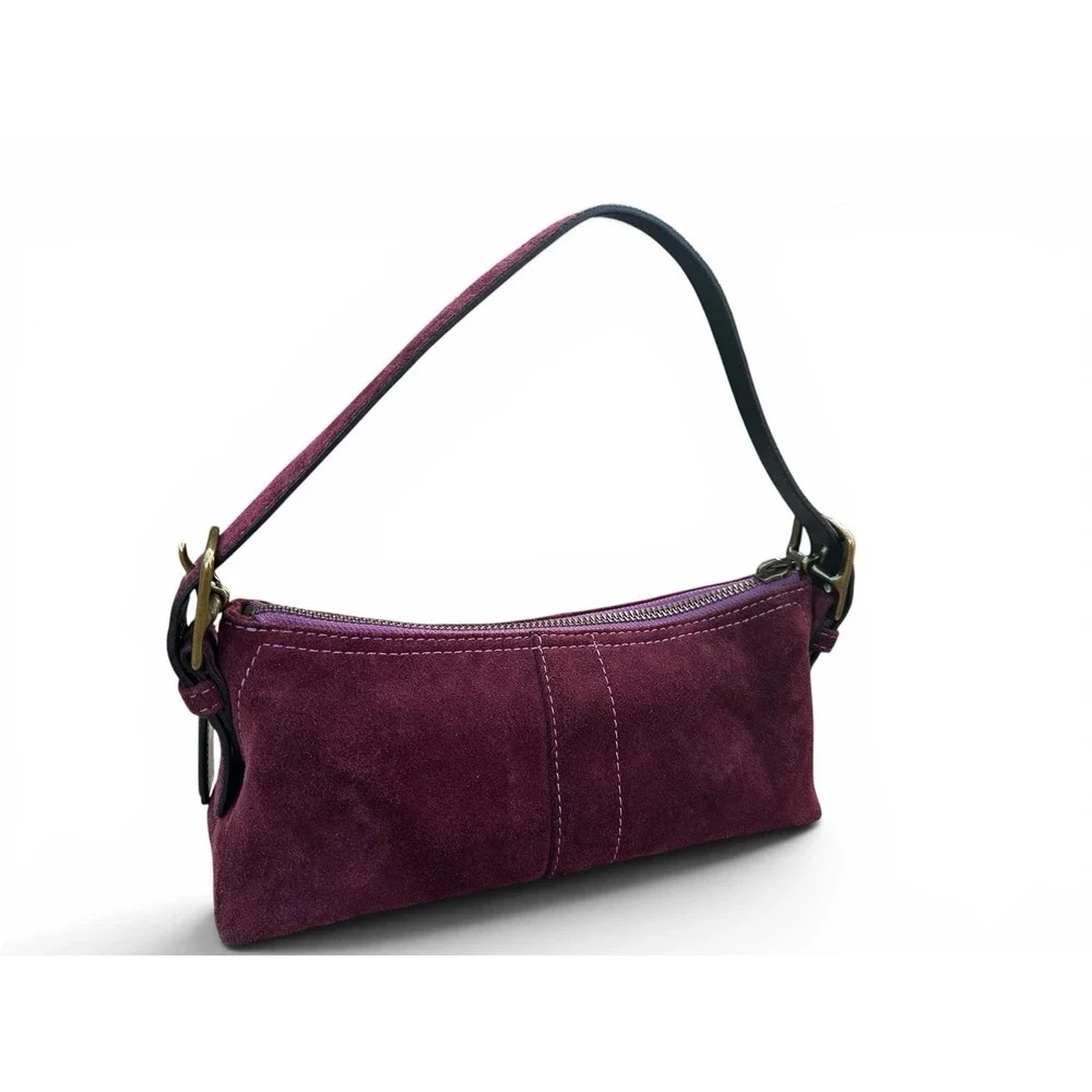 Coach Vintage Y2K Suede Burgundy East West Demi Baguette Purse Bag 7470 RARE
